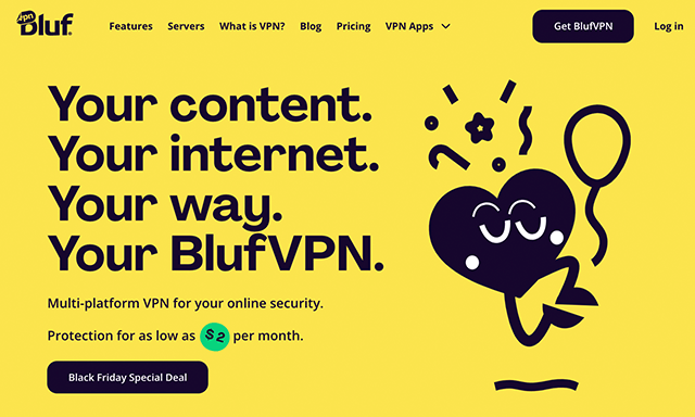 Screenshot of BlufVPN App website page