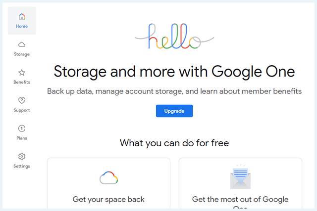 Screenshot of a Google One upgrade storage window