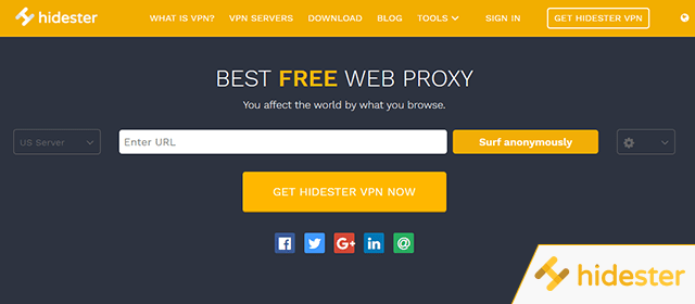 Screenshot di Hidester proxy con logo