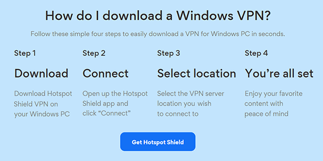 Screenshot of HotSpot Shield App, Download instructions