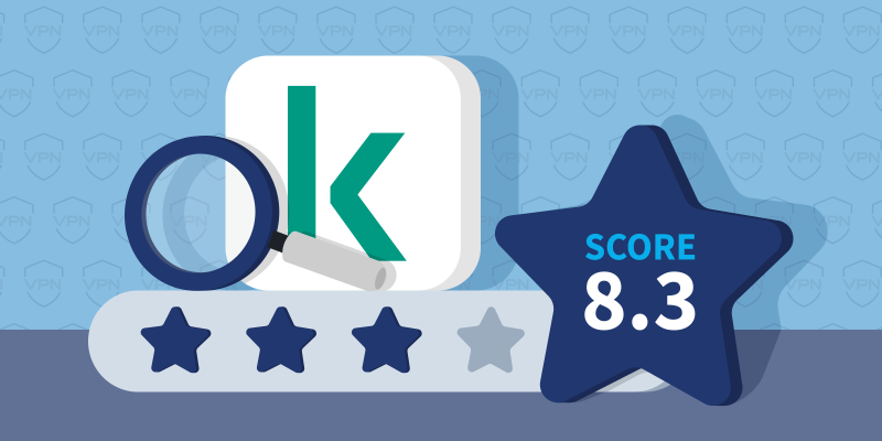 Review star bar, magnifier, Kaspersky logo and star showing total review score